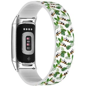RYANUKA Solo Loop band compatibel met Fitbit Charge 5 / Fitbit Charge 6 (Simple Trendy Panda Leaves) rekbare siliconen band band accessoire, Siliconen, Geen edelsteen