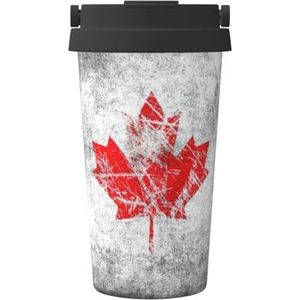 Retro Canada Vlag Print Reizen Koffiemok Lekvrije Thermos Mok Geïsoleerde Tumbler, voor Kantoor Camping