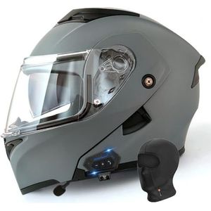 Vouwhelm met Bluetooth, Motorhelm voor Motoren Integraalhelmen Flip-up Helm ECE-certificering Anti-condens-Dubbele Spiegel De Windgeluiden Hoofdbescherming voor Vrouwen Mannen 55 ~ 64 cm (Kleur: C,