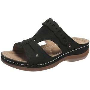 2024 Nieuwe Slippers Dames Orthopedische Sandalen Zomer Peep Toe Slippers Vintage Sleehak Slippers Rubberen Platform Sandalen Vrijetijdsstrand Schoenen (Color : Black, Size : 41 EU)