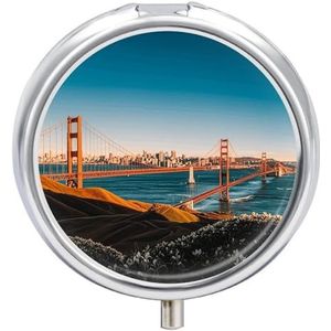 San Francisco Pillendoosje Waterdichte Draagbare Geneeskunde Pillendoosje Vochtbestendig Metalen Reizen Pillendoos met 3 Compartimenten Medicijnkoffer