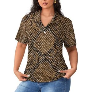 Bruin slangenhuidpatroon dames poloshirts met korte mouwen casual T-shirts met kraag golfshirts sport blouses tops L