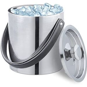 Relaxdays ijsemmer met deksel - 1.5 l - zilver - rvs - dubbelwandige ijskoeler - metaal