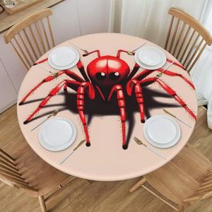 Schattig rond tafelkleed met kleine rode spinpatroon, waterdicht en afveegbaar met elastische randen, geschikt voor het decoreren van ronde tafels.