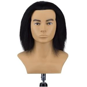Mannequinhoofd met schouder 20CM Zwart Yak-haar Wedstrijdmannequinhoofd Mannequinpophoofd pruikhoofd for styling