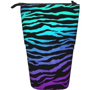 Bxzpzplj Roze Perzik Print Staande Etui Voor Kantoorbenodigdheden Intrekbare Potlood Pouch Potlood Tas Werk, Paars Blauw Groen Camouflage Zebra Strepen, Eén maat