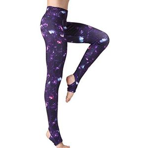 FLYILY Vrouwen Lange Sportlegging Running Panty Hoge Taille Stretch Fitness Yoga Broek(PurpleSky,S)