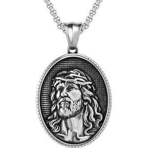 Oude Griekse mythologie, Medusa, de Maagd Maria van Jezus mannen ketting kruis ronde hanger Punk sieraden