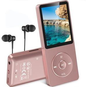 AGPTEK MP3-Speler, 16 GB Lossless MP3 met 1,8 inch Scherm, 70 uur Afspeeltijd, Draagbare Muziekspeler met Koptelefoon, met FM-radio, Foto's, Opnames, E-book, tot 128 GB TF-kaart, Rosé Goud