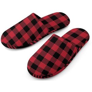 Rode houthakker Buffalo Plaid Volledige Print Dames Slippers Warme Anti-Slip Rubberen Zool Huisschoenen Voor Indoor Hotel 36-37_(5.5-6)