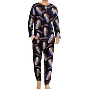Frankrijk Vingerafdruk Mannen Pyjama Set Lounge Wear Lange Mouw Top En Bodem 2 Stuk Nachtkleding