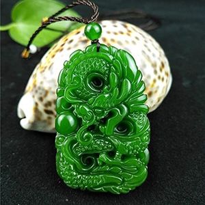 Natuurlijke Groene Heet Gesneden Jade Stone Dragon Hanger Ketting Chinese Jadeite Sieraden Charm Reiki Amulet Geschenken voor Dames Mannen