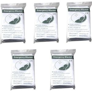 Nooddekens 210 x 140 cm, warmte-isolerende survivaldeken, zilveren ruimte-thermische reddingsdeken, 5 verpakkingen