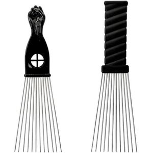 Zhangfang Metalen kamset in Afrikaanse stijl - 2-delige Afro-Amerikaanse haarkam, brede tanden, klassiek zwart Faust-design