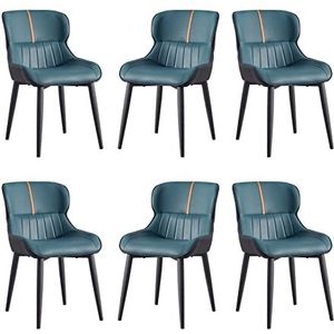 GEIRONV Moderne eetkamerstoelen Set van 6, Carbon Stee benen woonkamer zijstoelen Pu Lederen waterdichte keukentrechtstoelen Eetstoelen (Color : Navy blue)
