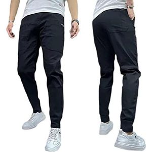 Heren High Stretch Multi-Pocket Skinny Cargo Broek Outdoor Casual Trekkoord Joggers Broek Cargo Broek Werkbroek, Lichtgewicht Sneldrogende Stretch Joggingbroek voor Mannen Reizen Wandelen (31 (58-65 kg), Zwart)