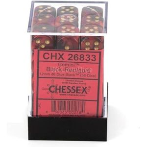 36 Chessex 6 Gemini dobbelstenen (12 mm) zwart-rood/goud