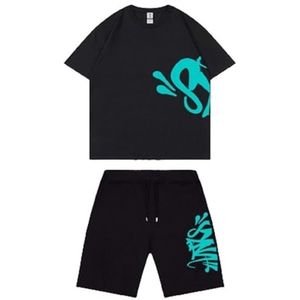 Syna World Shorts T-shirt Voor Heren,2-delige Katoenen Korte Broekset Dames,Zwart Wit,Zomer Korte Trainingspakset Voor Volwassenen En Kinderen,Sweatshirt Sportpak (Color : 1, Grootte : S)
