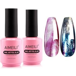 AIMEILI Nageltransferfolie, gel, nageltransfer, zelfklevende manicurefoliesticker, zelfklevende transfer, nagelfolie, lijmgel, 2 x 15 ml