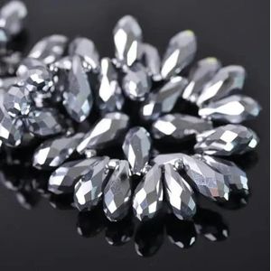 Effen kleur traan gefacetteerd kristalglas 12x6mm 16x8mm 20x10mm topgeboorde hanger druppels losse kralen voor sieraden maken doe-het-zelf-metaal zilver-12x6mm 30st
