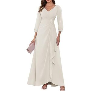 KIYNE Dames lange mouwen moeder van de bruid jurken ruches geplooide chiffon formele jurk avond party jurk, Ivoor, 34