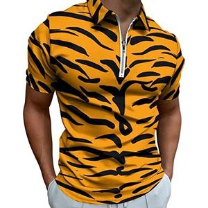 Tiger Skin Pattern Poloshirt voor heren, met ritssluiting, casual korte mouwen, golftop, klassieke pasvorm, tennisshirt