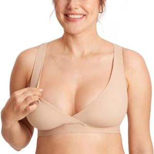 MOMANDA Racerback voedings-slaapbeha's voor borstvoeding Crossover draadloze zwangerschaps-bralette comfortabel Wheat Beige M