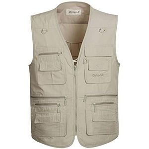 Multifunctionele outdoor casual bodywarmer voor heren, Hwalleum lichtgewicht zomervest voor heren, vest met meerdere zakken voor safari, werken, vissen, jagen, trektochten, gilets, sneldrogende en ademende jas, top voor fotografie, Beige, XXL