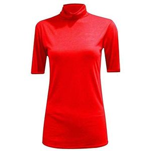 FAIRY BOUTIQUE Dames High Turtle Polo Neck Jumper Dames Korte Mouw Casual Wear Stretchy Top Shirt Plus 8-26, Rood, 50/52 NL