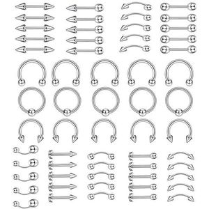 OLACD 60 STKS Diverse Body Piercing Sieraden Kit Set Septum Neus Ring, Roestvrij staal, Geen edelsteen