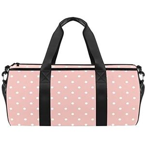 Twill Patroon Reizen Duffle Bag Sport Bagage met Rugzak Tote Gym Tas voor Mannen en Vrouwen, Witte stippen op roze achtergrond patroon, 45 x 23 x 23 cm / 17.7 x 9 x 9 inch