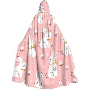 WURTON Leuke Witte Konijntjes Print Volwassen Hooded Mantel Unisex Capuchon Halloween Kerst Cape Cosplay Kostuum Voor Vrouwen Mannen