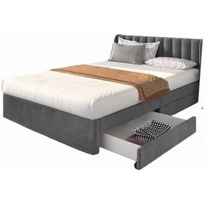 LUNEX HOME Gewatteerd fluwelen bed met opbergladen voor kingsize matras, verstelbaar hoofdeinde en voetstuk, volledige maat / queensize (grijs, 160 x 200 cm)