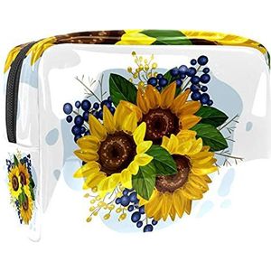 Waterdichte cosmetische tassen, kleine gele zonnebloem bloemenpatroon zwarte reizen cosmetische tassen, multifunctionele draagbare make-up tassen, reizen cosmetische tas organizer voor vrouwen,