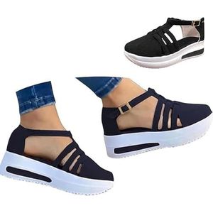 SIAMZYWV Fanyil comfortabele orthopedische sandalen voor dames, Fanyil damessandalen, gesloten teen, plateau, sleehak, slip-on wandelschoenen, A1 zwart, 38.5 EU