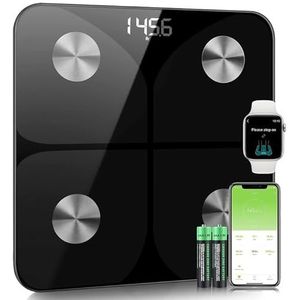 Lichaamsvetweegschaal, digitale testwinnaar 2024, met app, 180 kg, weegschaal voor mensen, bluetooth, lichaamsvet, BMI, gewicht, waterweegschaal met lichaamsvet en spiermassa