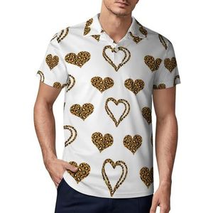 Luipaard harten gevlekte print heren golfpoloshirt slim fit T-shirts korte mouw casual print tops M