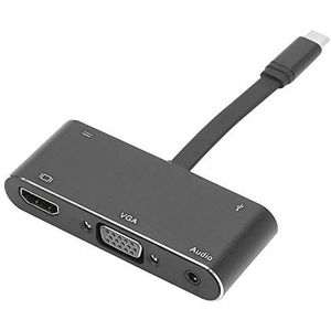 USB Hub Converter, 5 in 1 Type-C naar HDMI + VGA + USB3.0 x 1 + Type-C PD-poort + 3,5 mm audio-aansluiting Multifunctionele Dock Hub-adapter Docking Station(Zwart)