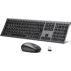 iClever Bluetooth toetsenbord met muis, toetsenbord-set, draadloos, oplaadbare dual-modus (Bluetooth + 2.4G), extreem dun, multifunctioneel voor Mac, Andoid, Windows, QWERTZ lay-out, grijs