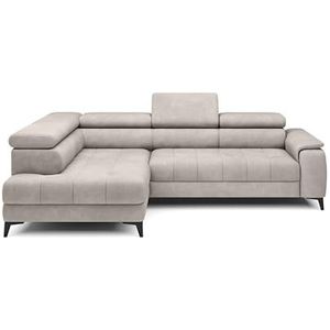DomoHome Hoekbank, vrijstaand, met slaapfunctie en verstelbare hoofdsteunen, chaise longue, linkerkant, 278×197×76/98 cm, slaapoppervlak: 88×200 cm, stoffen bekleding in poederroze