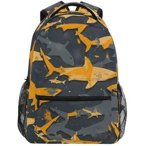 KAAVIYO Camouflage haaienvis beige rugzak boekentas voor jongen, meisje, tieners, reizen, laptop schoudertas voor vrouwen mannen, Kunst Mode, M