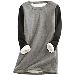 Teddy Fleece Sweatshirt voor dames, ronde hals, effen, thermisch ondergoed, warme Sherpa gevoerde trui, herfst, winter, casual, trui, lange mouwen, bovenstuk, tops, B-grijs, S