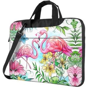 SSIMOO Grijze Gestreepte Stijlvolle En Lichtgewicht Laptop Messenger Bag, Handtas, Aktetas, Perfect Voor Zakenreizen, Flamingo Bloemen, 13 inch