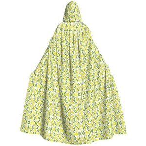 Bxzpzplj Gele verse citroenen print mystieke mantel met capuchon voor mannen en vrouwen, Halloween, cosplay en carnaval, 185 cm