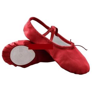 QAUUCP Meisjes Ballet Schoenen Canvas Platte Ballet Dansschoenen Dansschoenen Voor Volwassen Vrouwen Kinderen Kinderen Klassieke Split Zool Zachte Lederen Ballet Schoenen (Rood, 25)