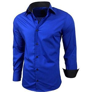 Subliminal Mode: Gemakkelijk te strijken herenoverhemd, met tweekleurige kraag, effen, lange mouwen, smalle pasvorm, zakelijk, cadeau-idee, Kerstmis, valentijnsdag, RN44, Royal Blauw, L