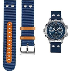 dayeer Voor Hamilton Kaki luchtvaart H77616533 H70615733 windsnelheid serie nylon canvas Horlogeband Mannen Horlogeband (Color : Blue silver Pin, Size : 22mm)