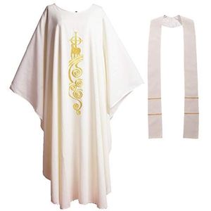 BLESSUME Priester Kazuifel Geborduurde Vestments Altaar Mass Gewaden, Wit 3