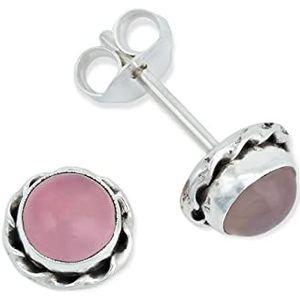 Studs oorstekers 925 Zilveren Rozekwarts Dames roze Steen Oorbellen Echt Zilver Cadeau (NO.: MOS-024-07)