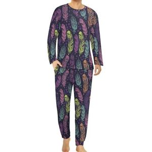 Etnische veren naadloze patroon heren pyjama set lounge wear lange mouw top en onderkant 2 stuk nachtkleding